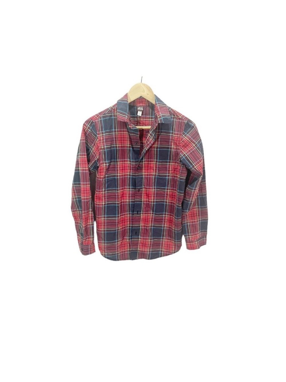 Tea Collection Button Down Shirt Boys Size 12 Red Plaid Long Sleeve